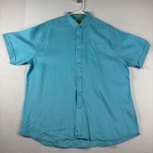 Descendant of Thieves Mens 2XL Turquoise Blue Short Slv Linen Button Down Shirt